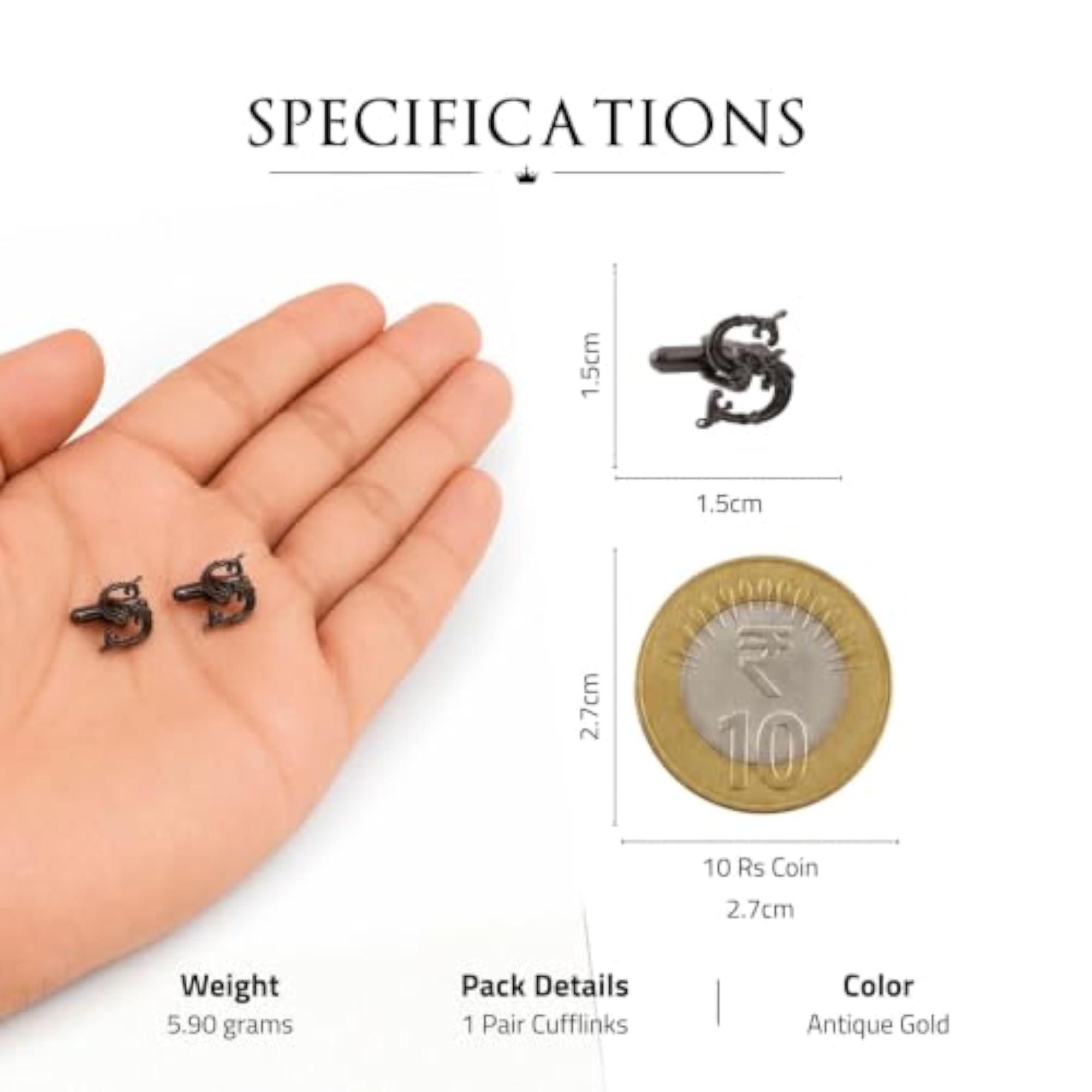 Brass Royal Alphabet S Cufflinks for Men